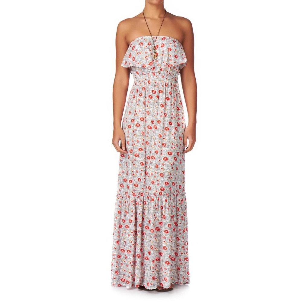 QUIKSILVER Floral Red Strapless Maxi Dress S NEW